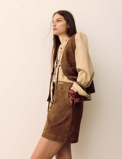Suede Braided Detail Mini A-Line Skirt