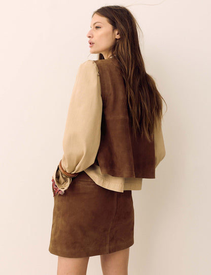 Suede Braided Detail Mini A-Line Skirt