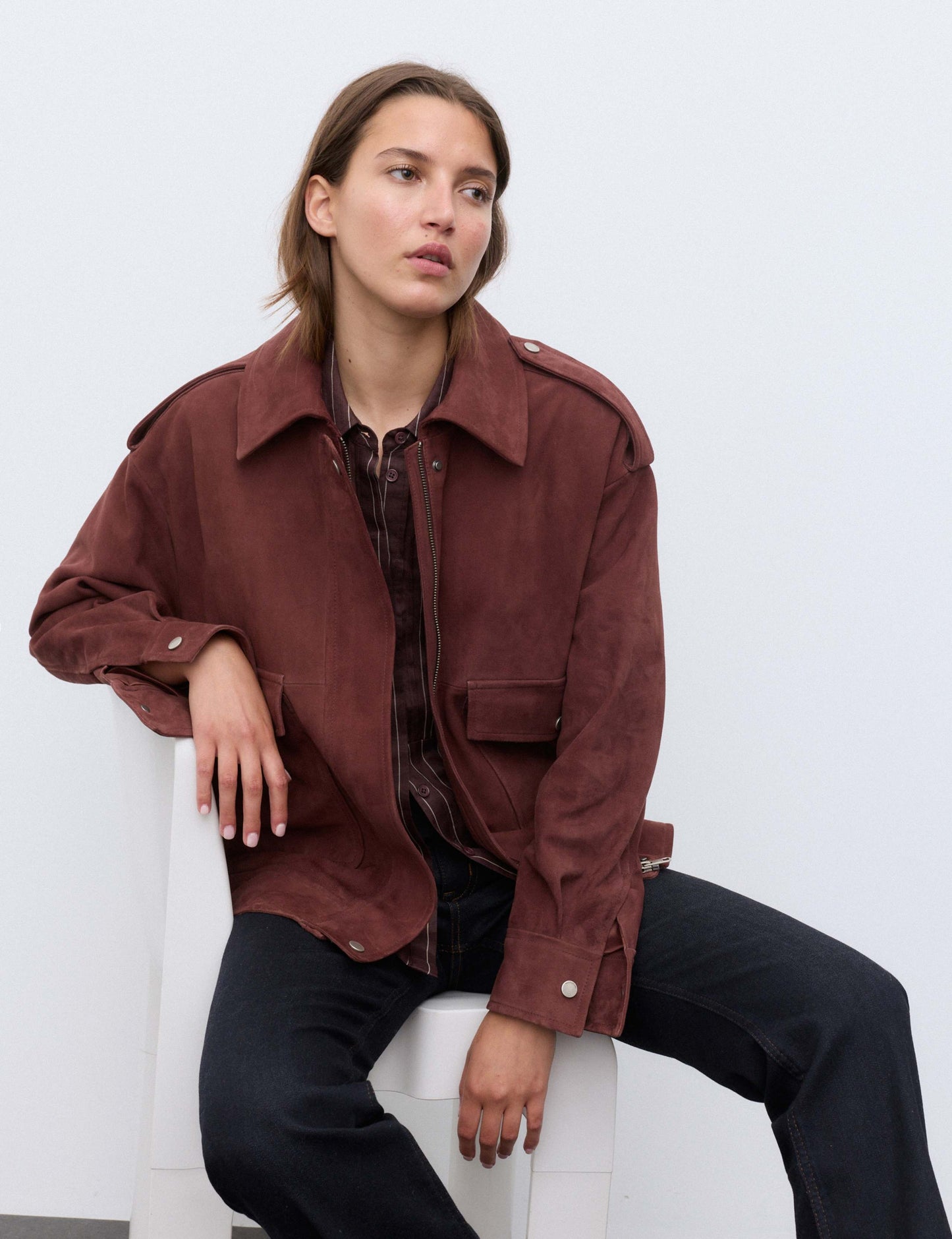 Suede Collared Bomber Jacket