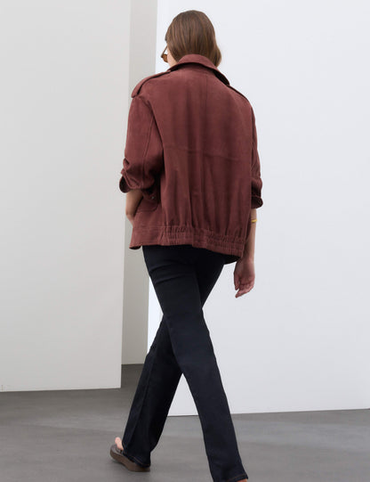 Suede Collared Bomber Jacket