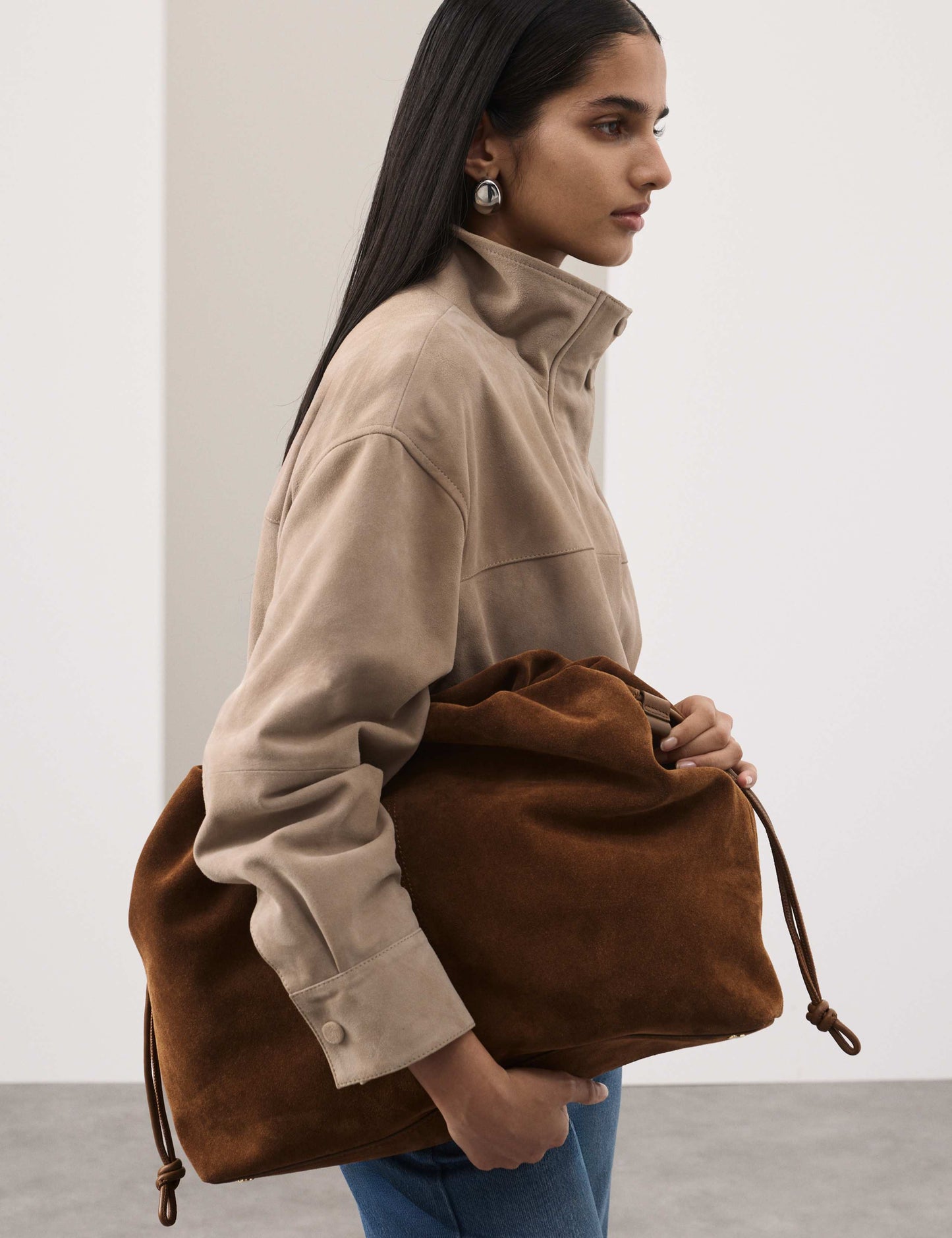 Suede Drawstring Shoulder Bag