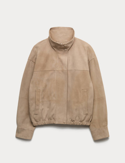 Suede Funnel Neck Blouson Jacket