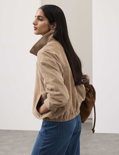 Suede Funnel Neck Blouson Jacket