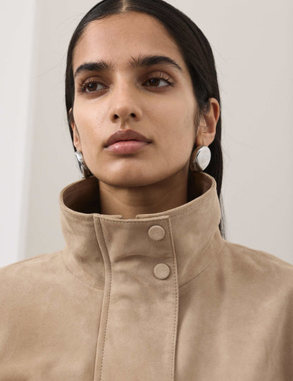 Suede Funnel Neck Blouson Jacket