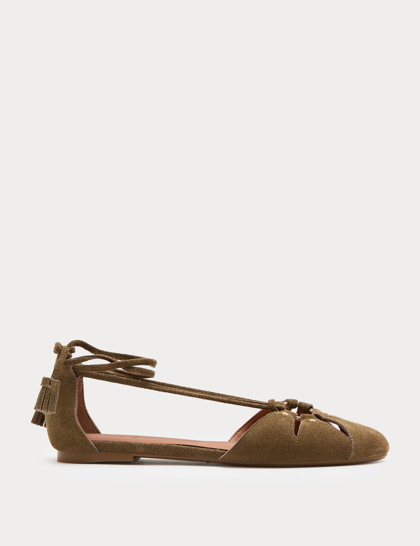 Suede Ring Detail Tie Up Flat Shoes
