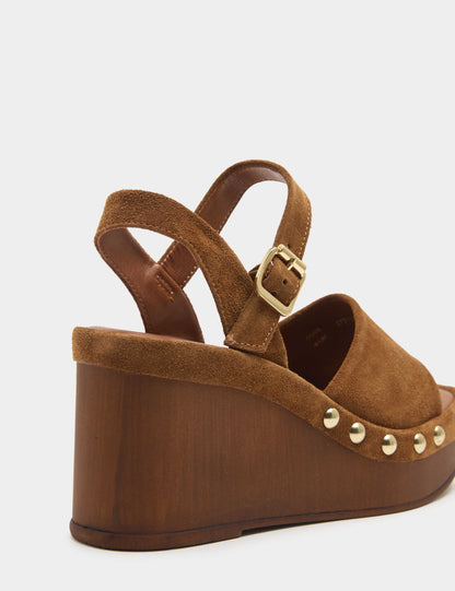 Suede Studded Wedge Open Toe Clog