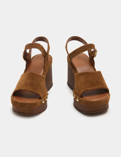 Suede Studded Wedge Open Toe Clog