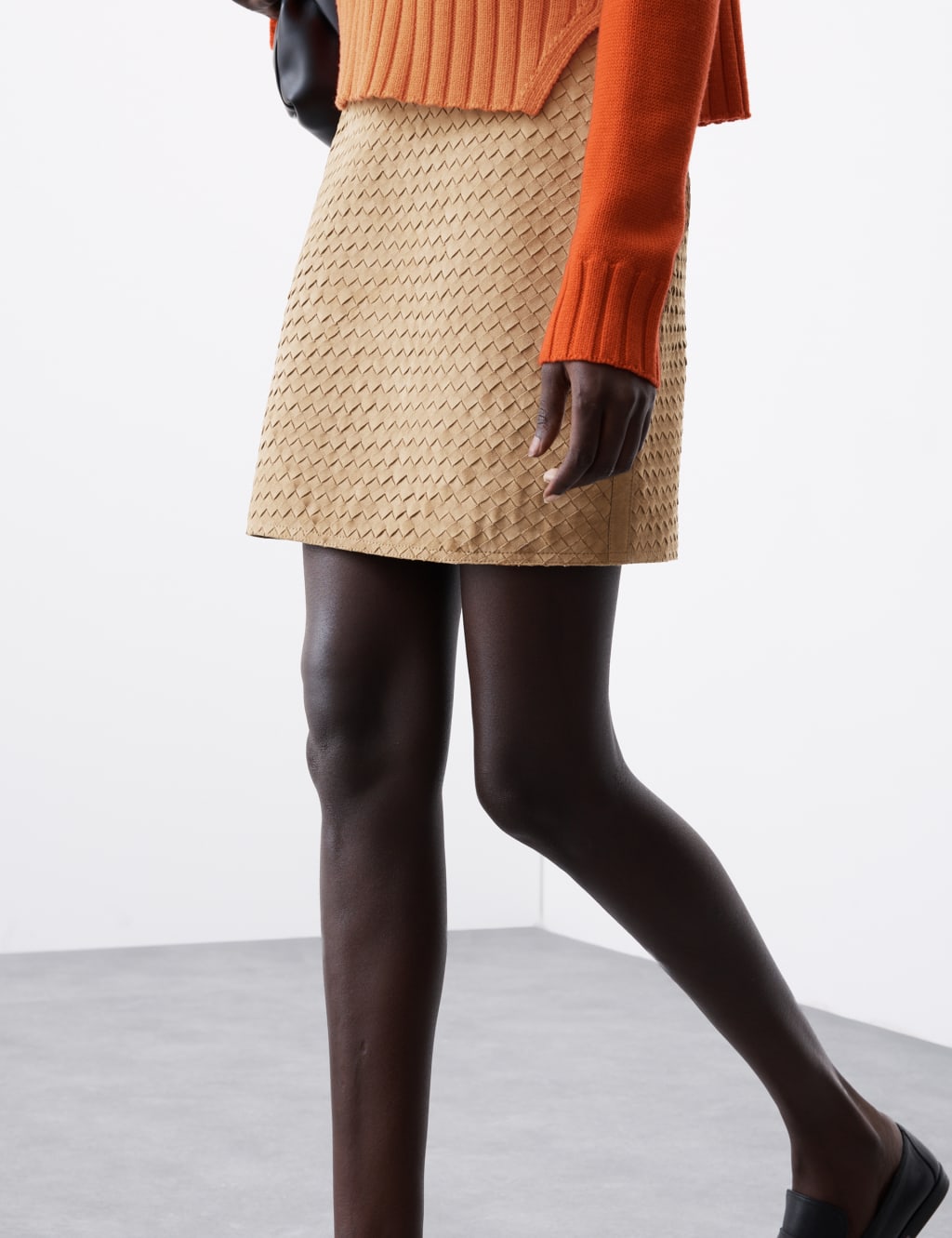 Suede Textured Mini A-Line Skirt