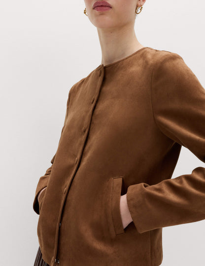 Suedette Collarless Jacket