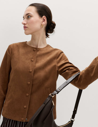 Suedette Collarless Jacket