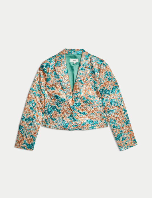 Tailored Metallic Quilted Cropped Blazer