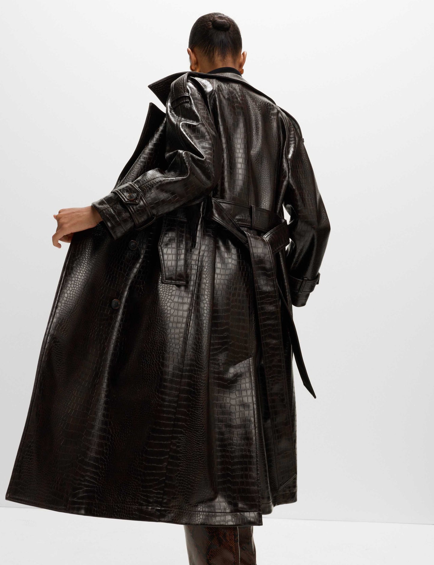 Textured Belted Longline Trench Coat