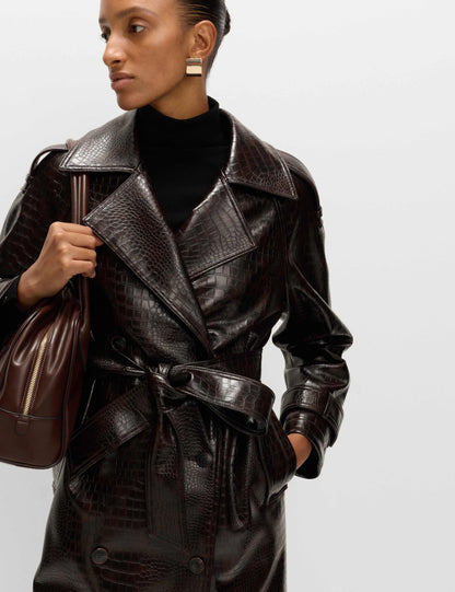 Textured Belted Longline Trench Coat