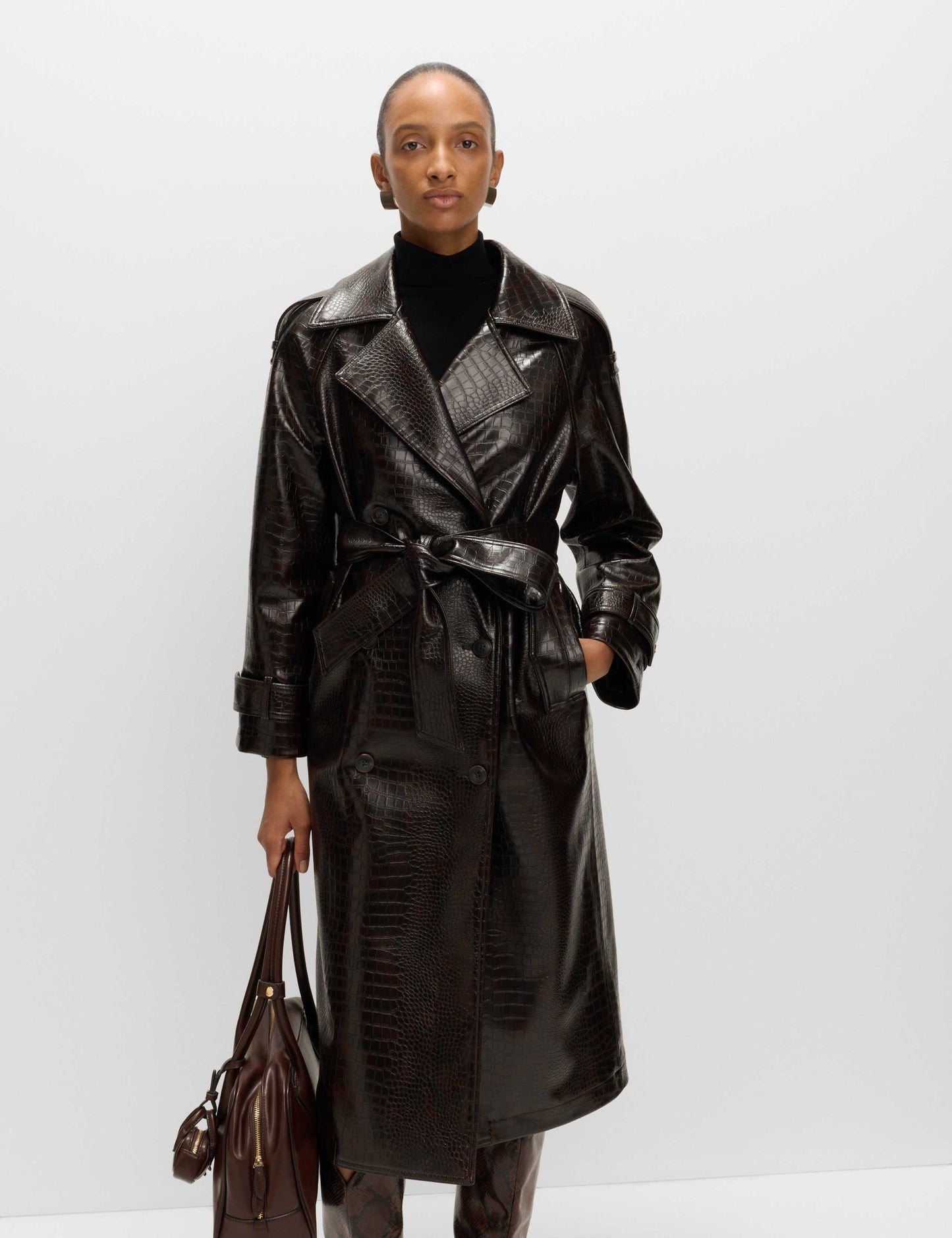 Textured Belted Longline Trench Coat