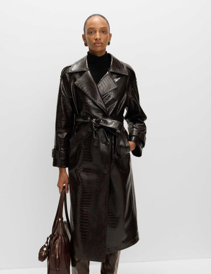 Textured Belted Longline Trench Coat