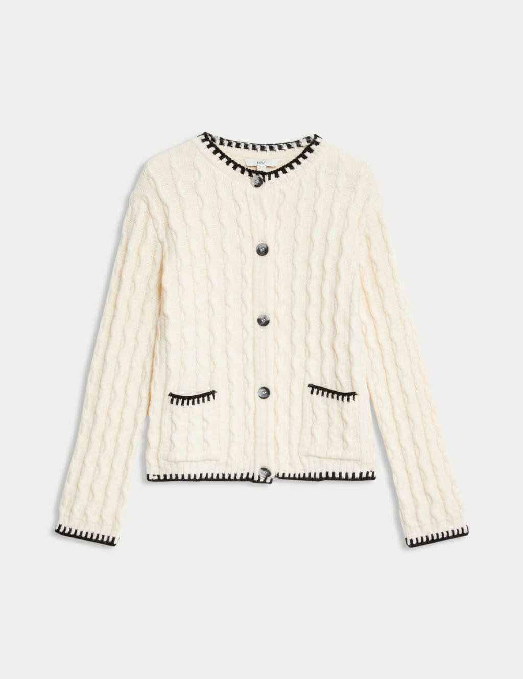 Textured Cable Knit Whipstitch Cardigan