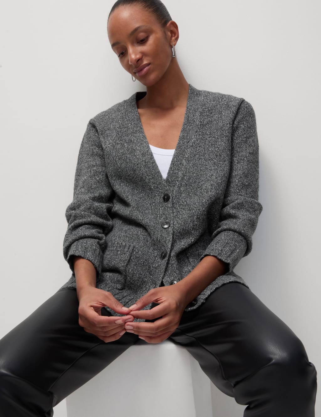 Textured V-Neck Relaxed Cardigan