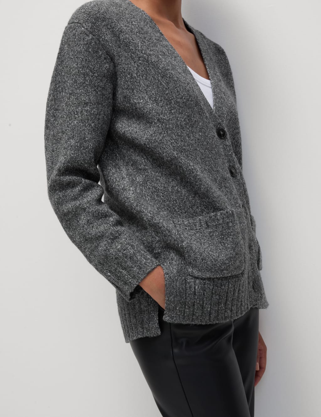 Textured V-Neck Relaxed Cardigan