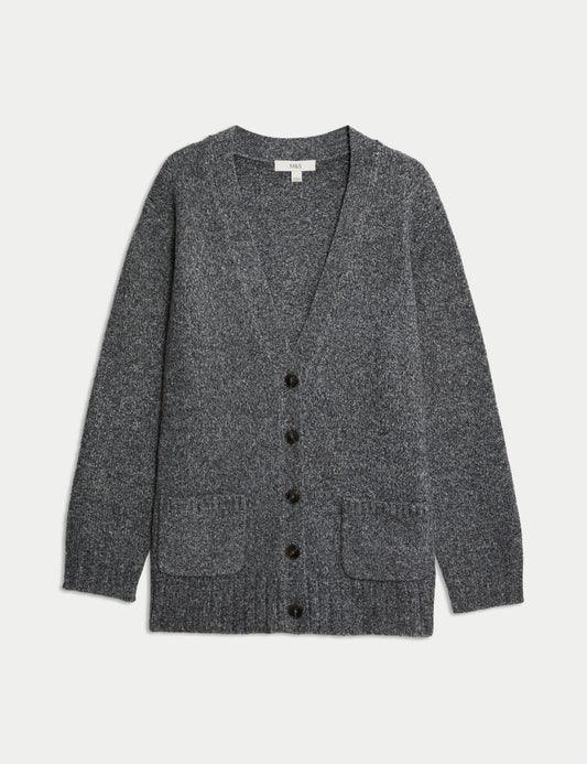 Textured V-Neck Relaxed Cardigan