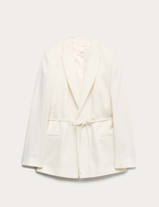 Tie Belted Blazer with Linen