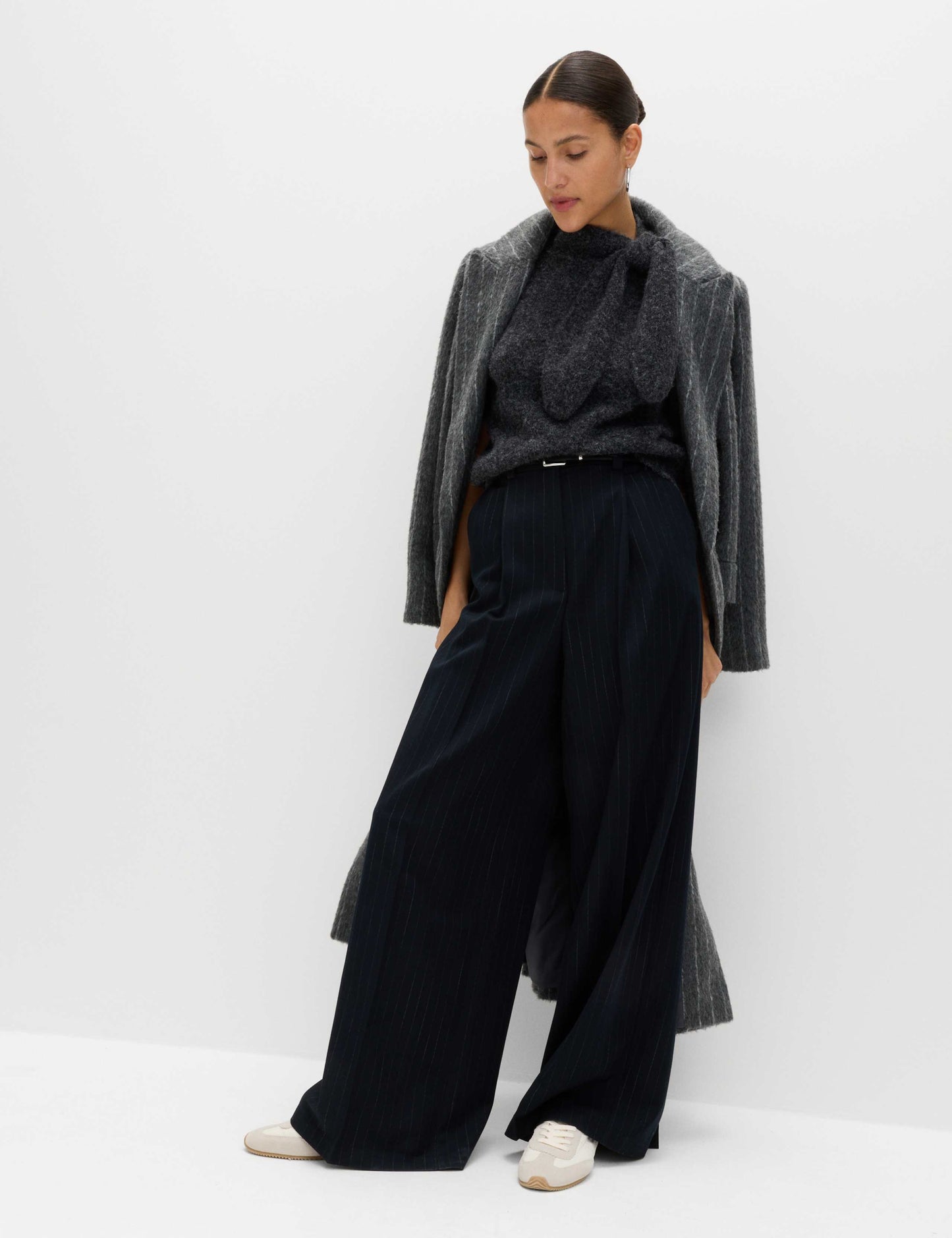 Tie Neck Knitted Top with Wool