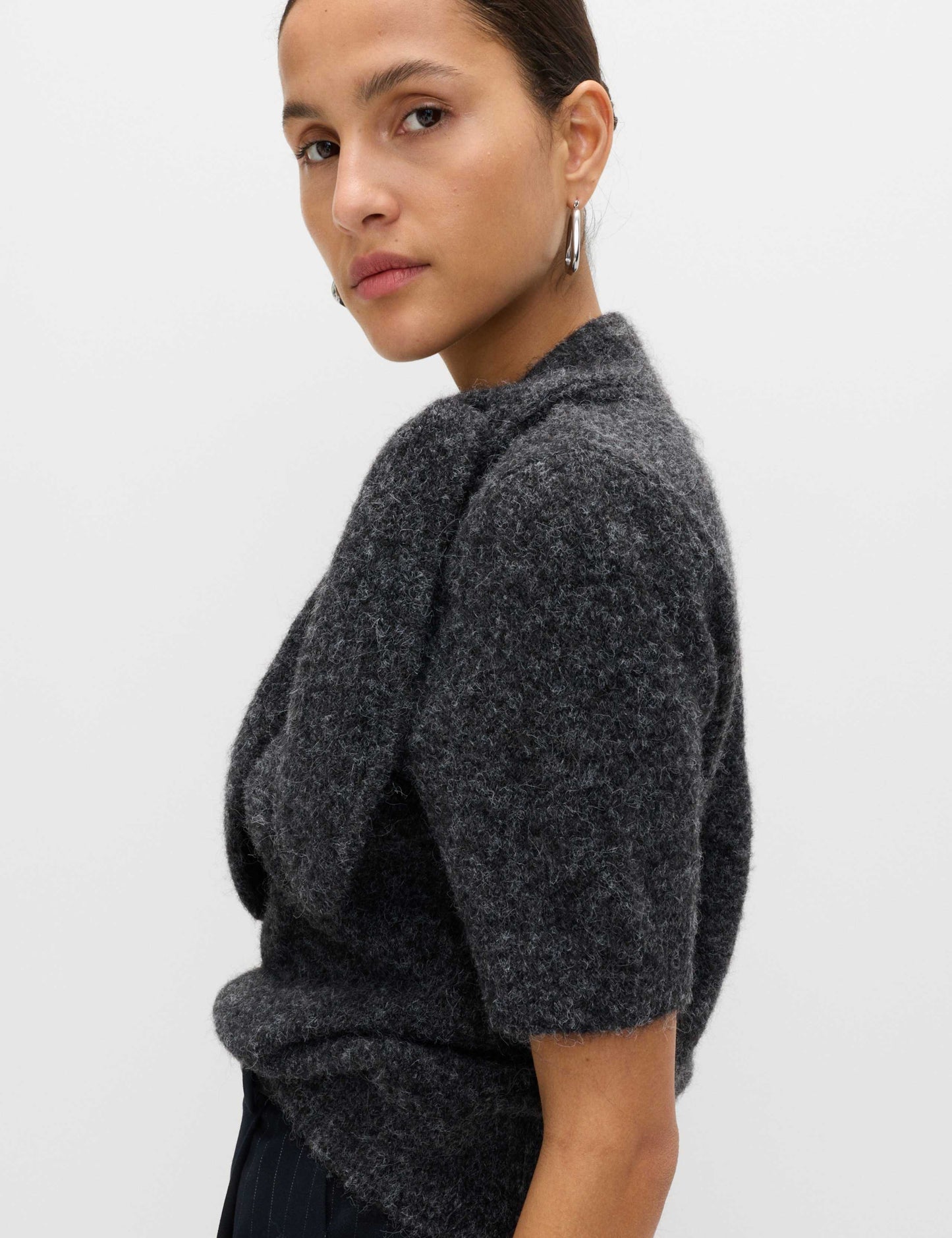 Tie Neck Knitted Top with Wool