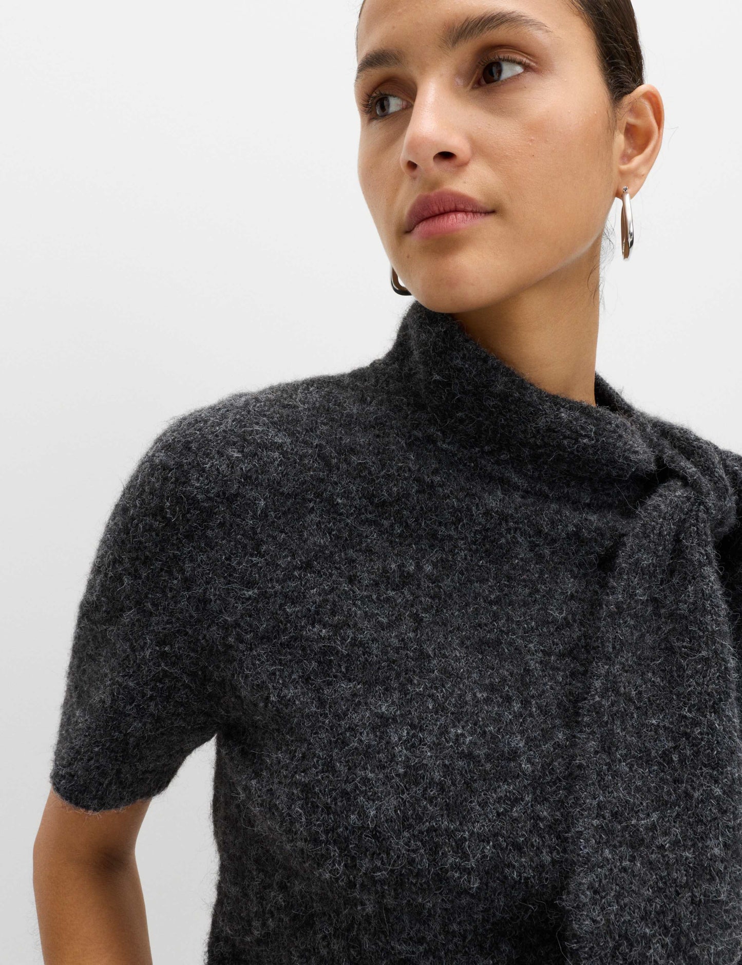 Tie Neck Knitted Top with Wool