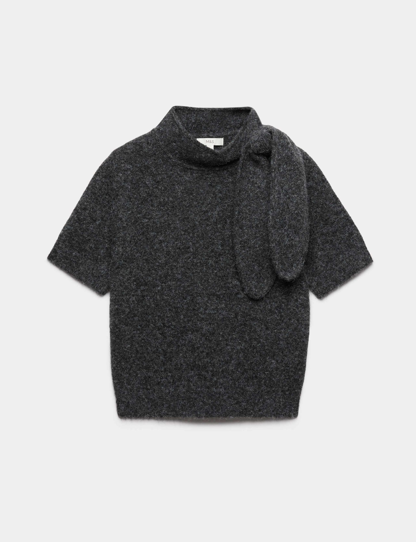 Tie Neck Knitted Top with Wool