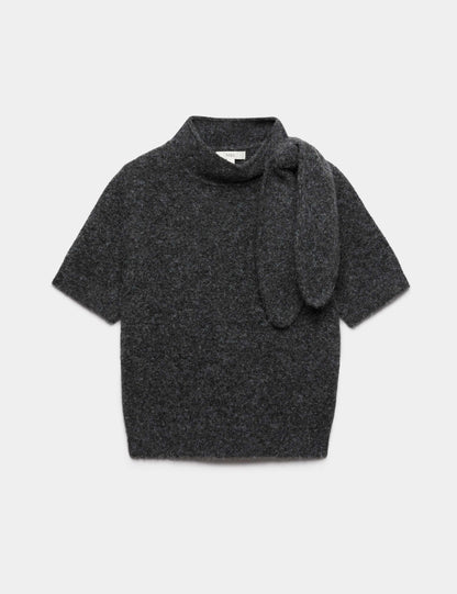 Tie Neck Knitted Top with Wool