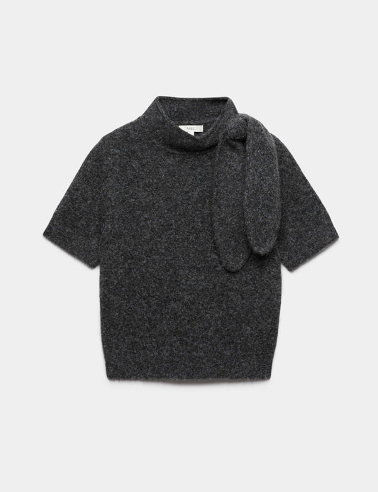 Tie Neck Knitted Top with Wool