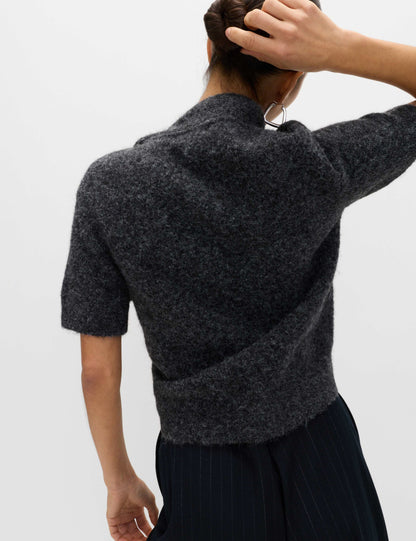 Tie Neck Knitted Top with Wool