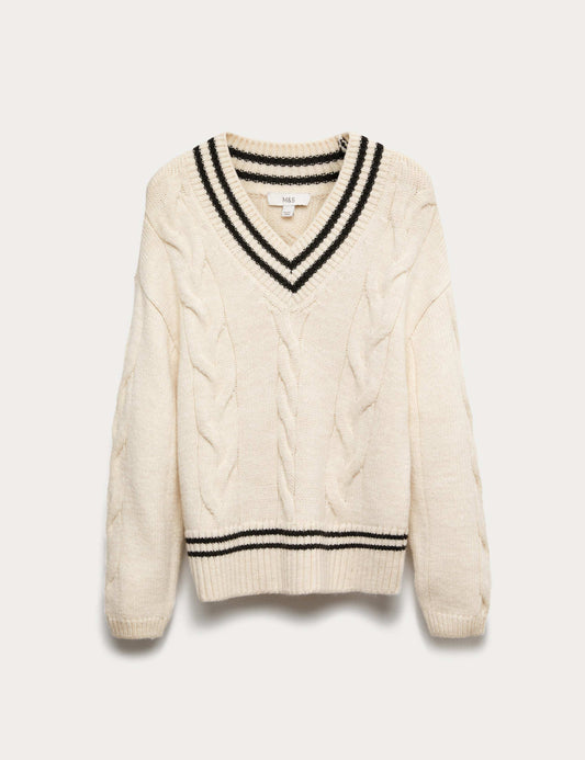 Tipped Cable Knit Jumper with Wool