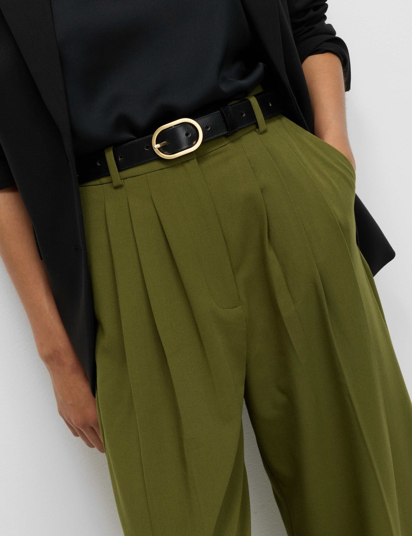 Triple Pleat Wide Leg Trousers