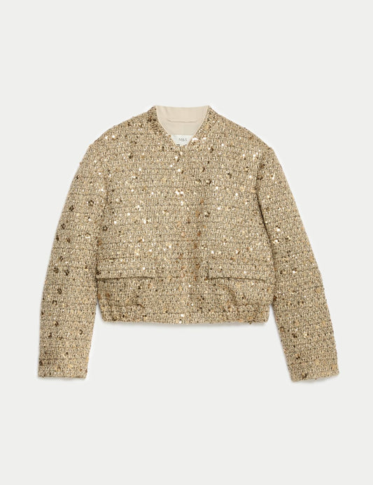 Tweed Sequin Cropped Jacket