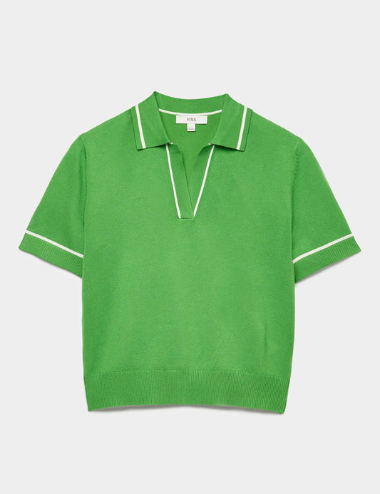 V-Neck Collared Knitted Top