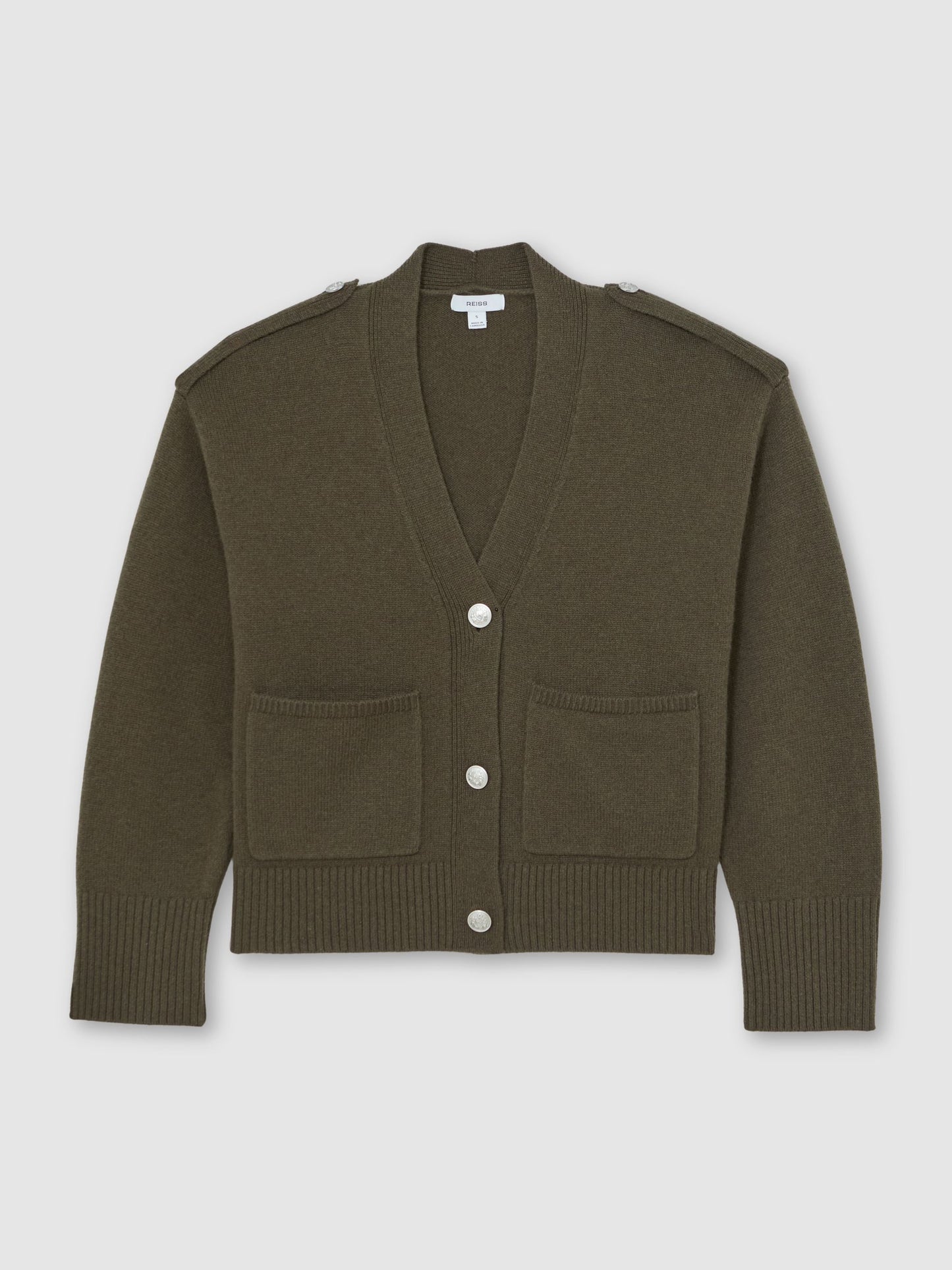 Maya Wool-Cashmere Button-Through Cardigan in Khaki Green