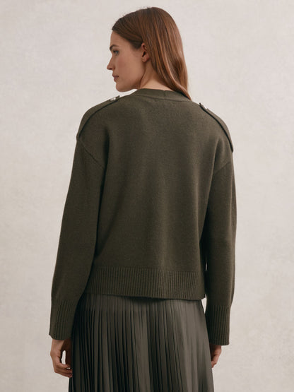 Maya Wool-Cashmere Button-Through Cardigan in Khaki Green