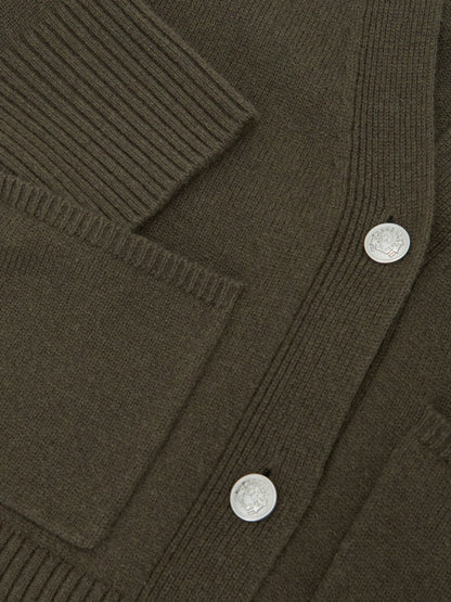 Maya Wool-Cashmere Button-Through Cardigan in Khaki Green