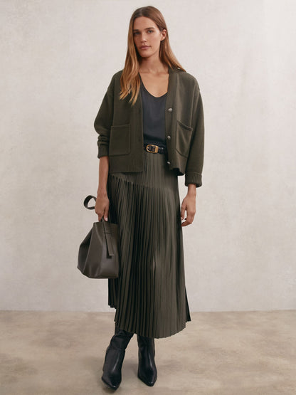 Maya Wool-Cashmere Button-Through Cardigan in Khaki Green