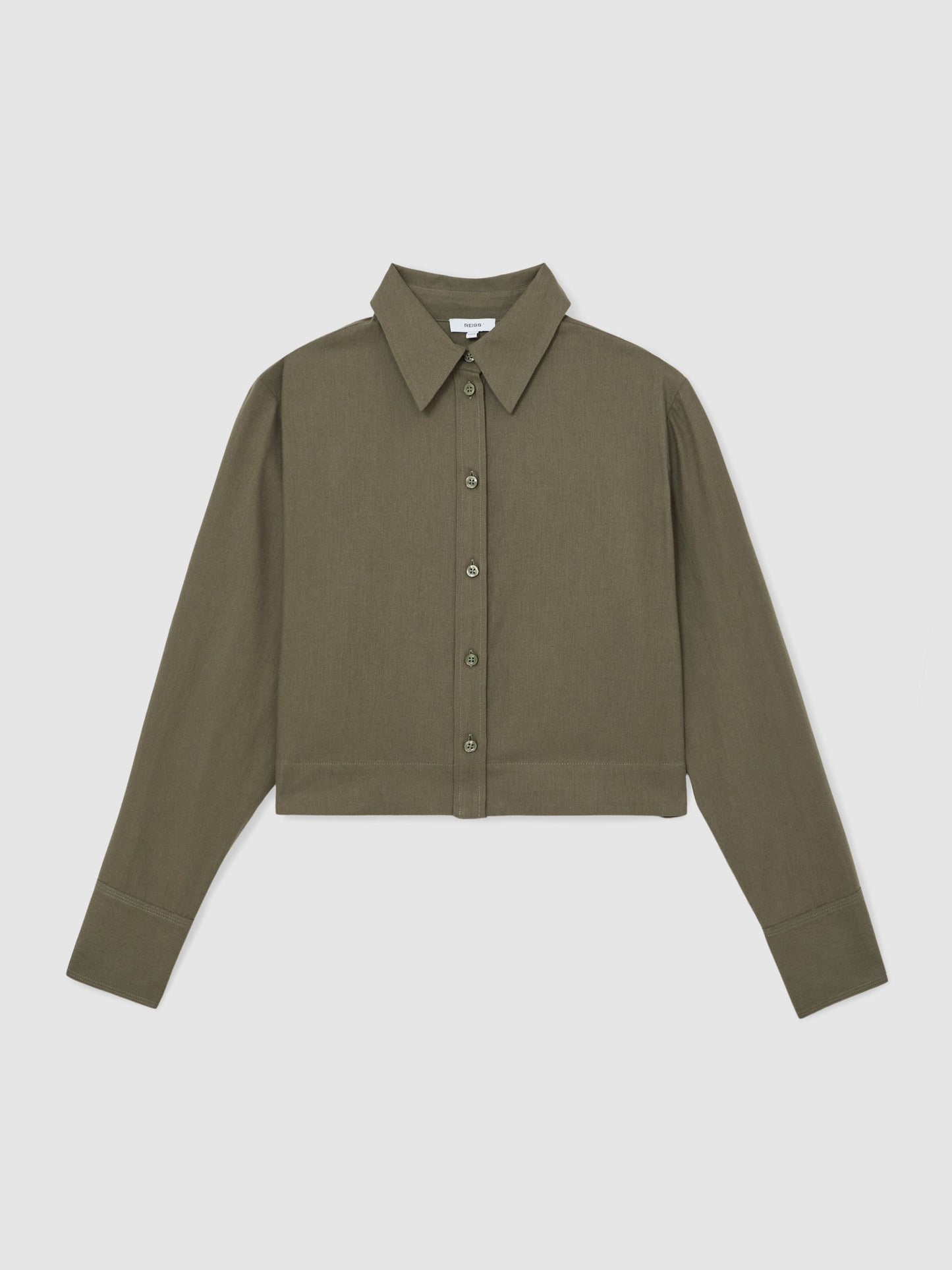 Cotton and Wool Cropped Shirt in Khaki Green