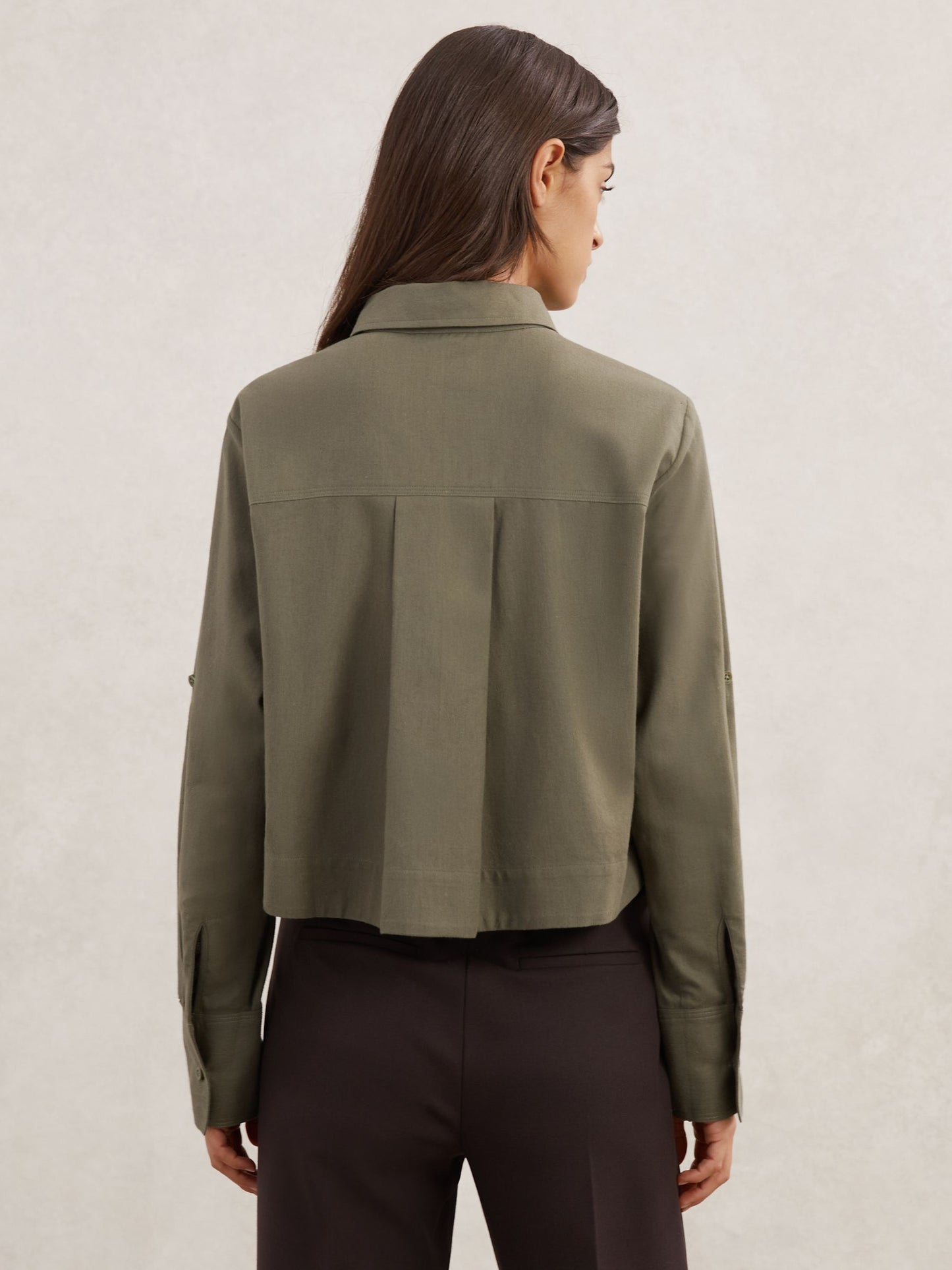 Cotton and Wool Cropped Shirt in Khaki Green