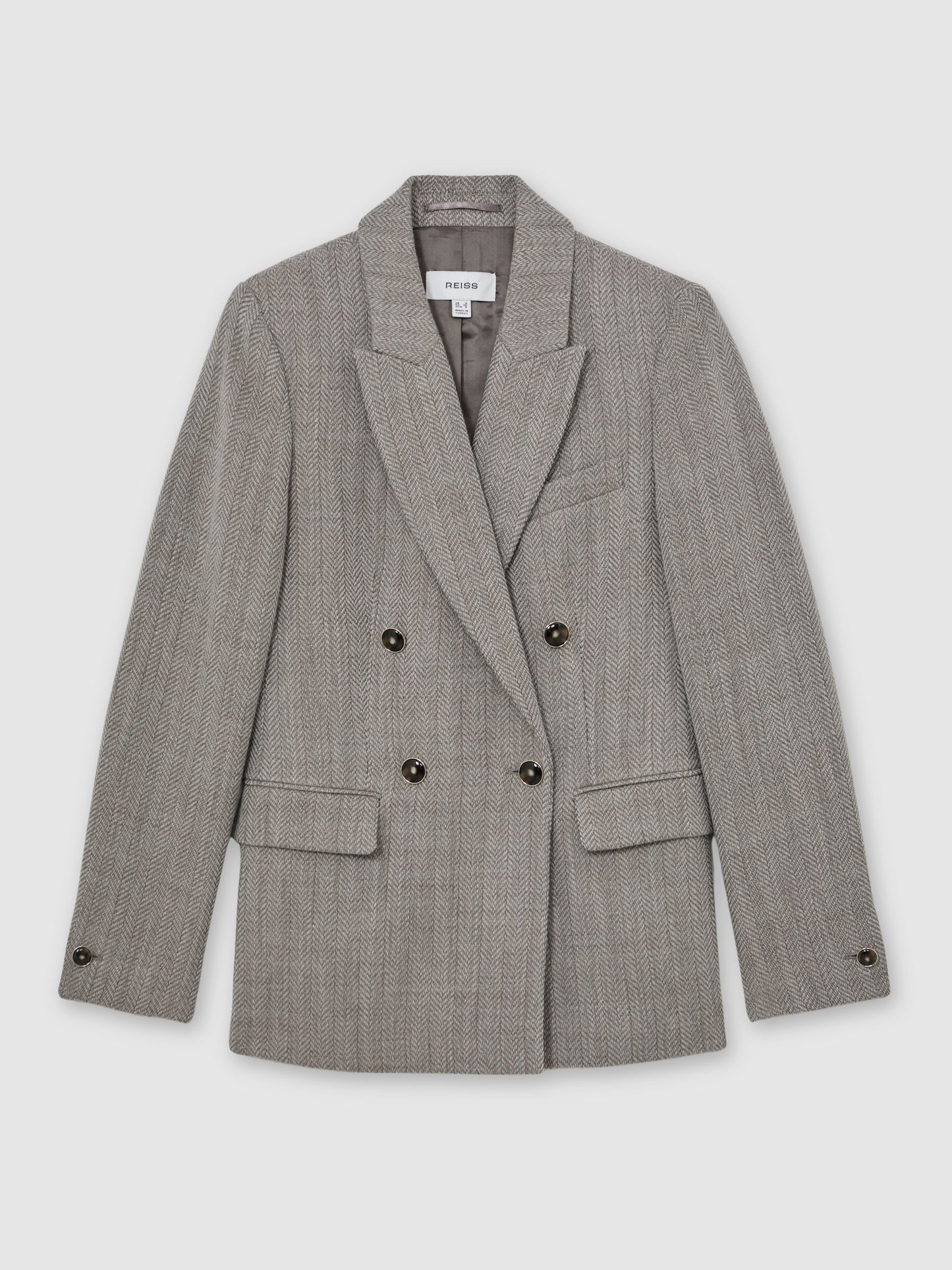 Herringbone Double-Breasted Blazer Wool-Cotton in Grey