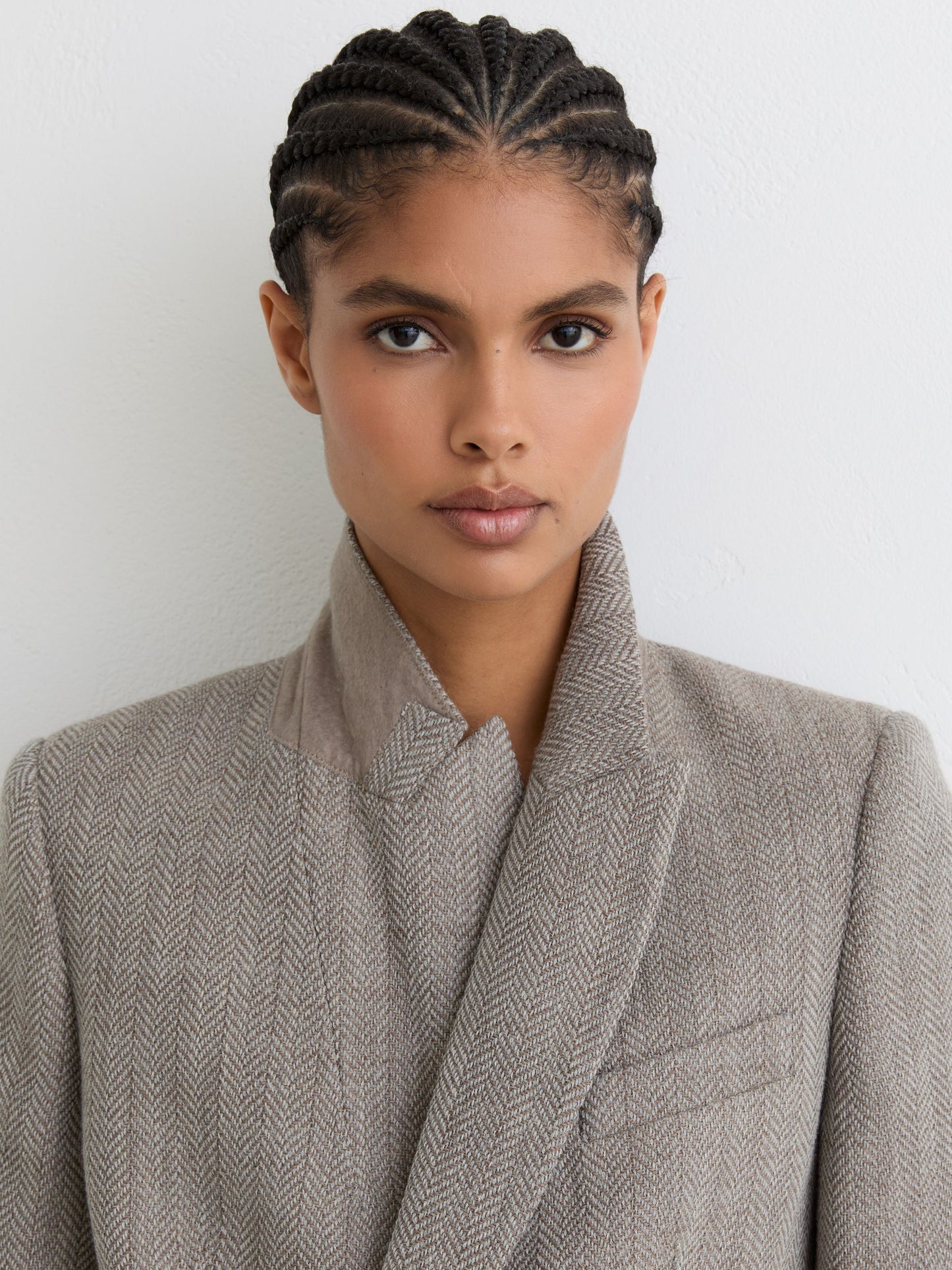 Herringbone Double-Breasted Blazer Wool-Cotton in Grey