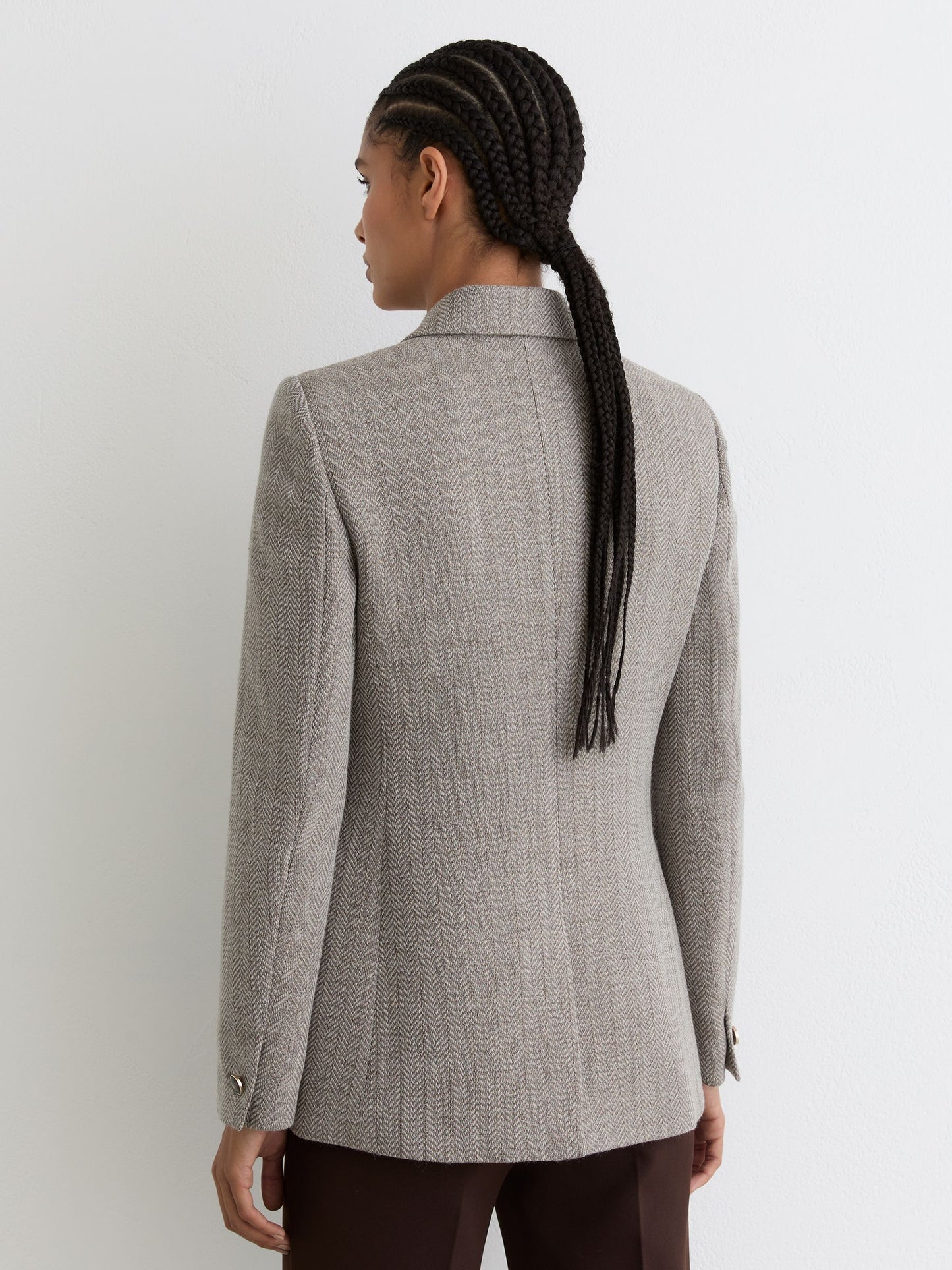 Herringbone Double-Breasted Blazer Wool-Cotton in Grey