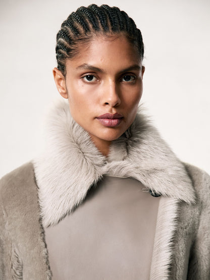 Elia Shearling And Leather Coat in Neutral