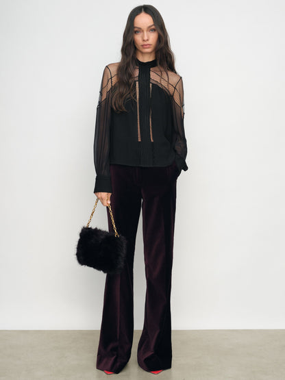 Marnie Lace-Insert Tie-Back Blouse in Black