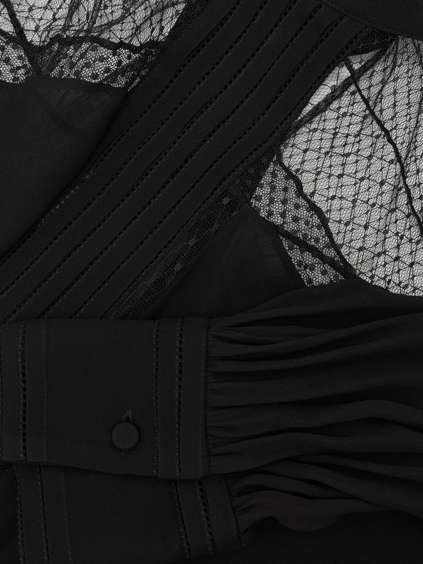 Marnie Lace-Insert Tie-Back Blouse in Black