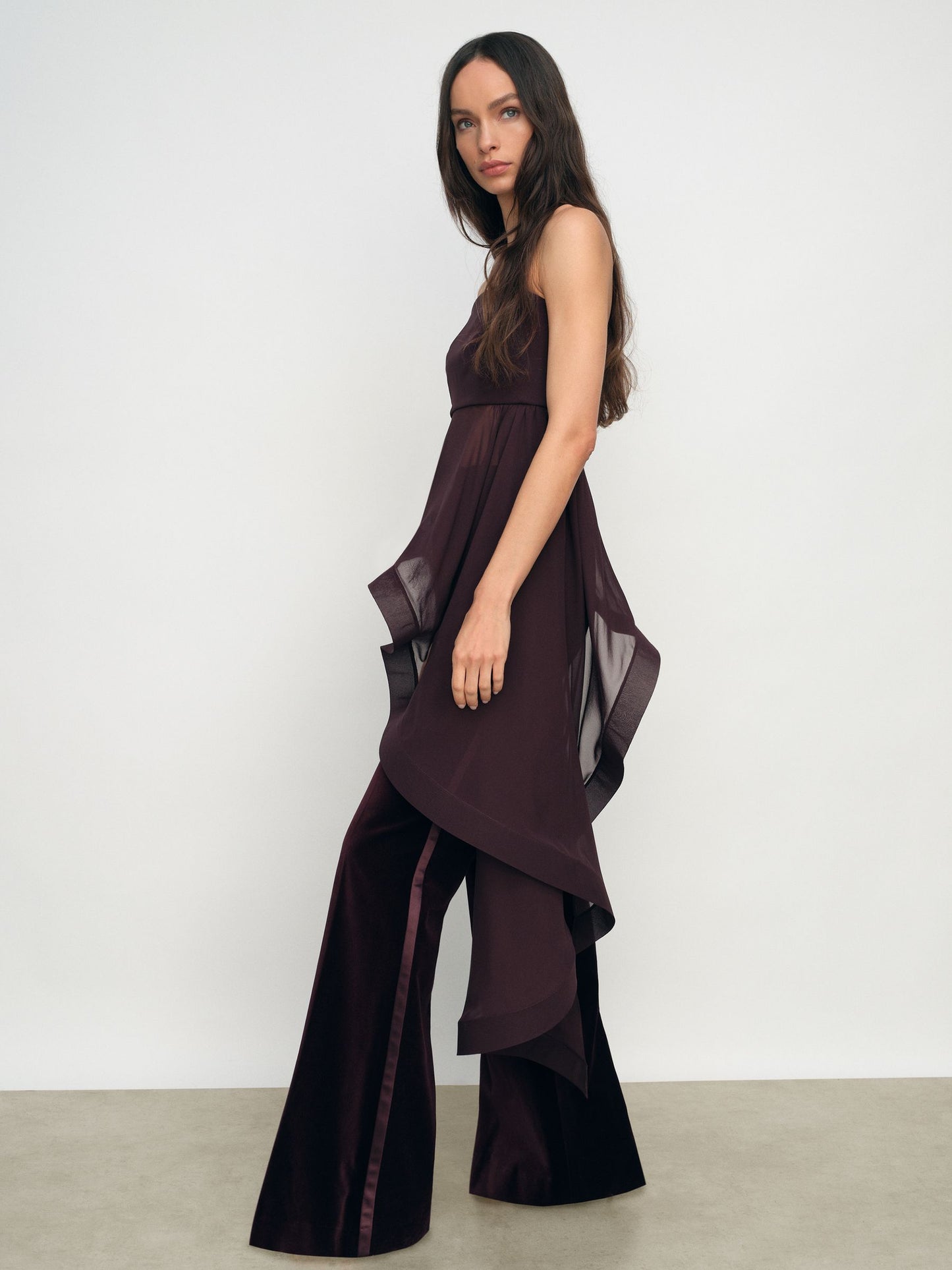 Reiss Silk Asymmetric-Ruffle Bandeau Top in Burgundy