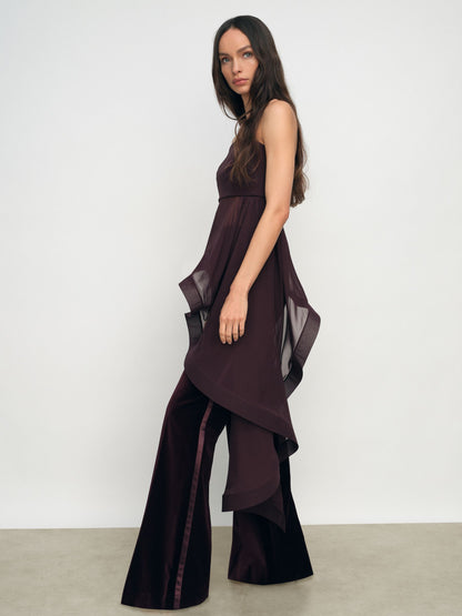 Reiss Silk Asymmetric-Ruffle Bandeau Top in Burgundy