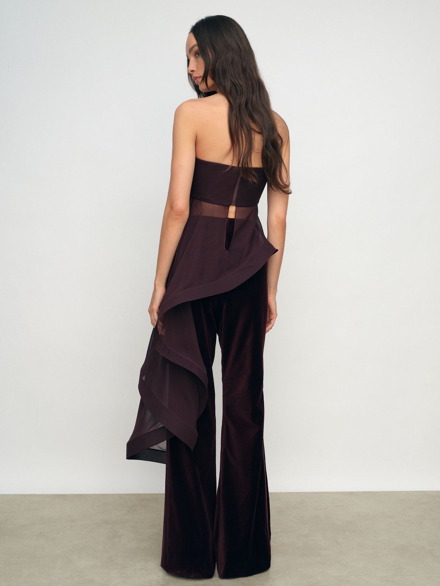 Reiss Silk Asymmetric-Ruffle Bandeau Top in Burgundy
